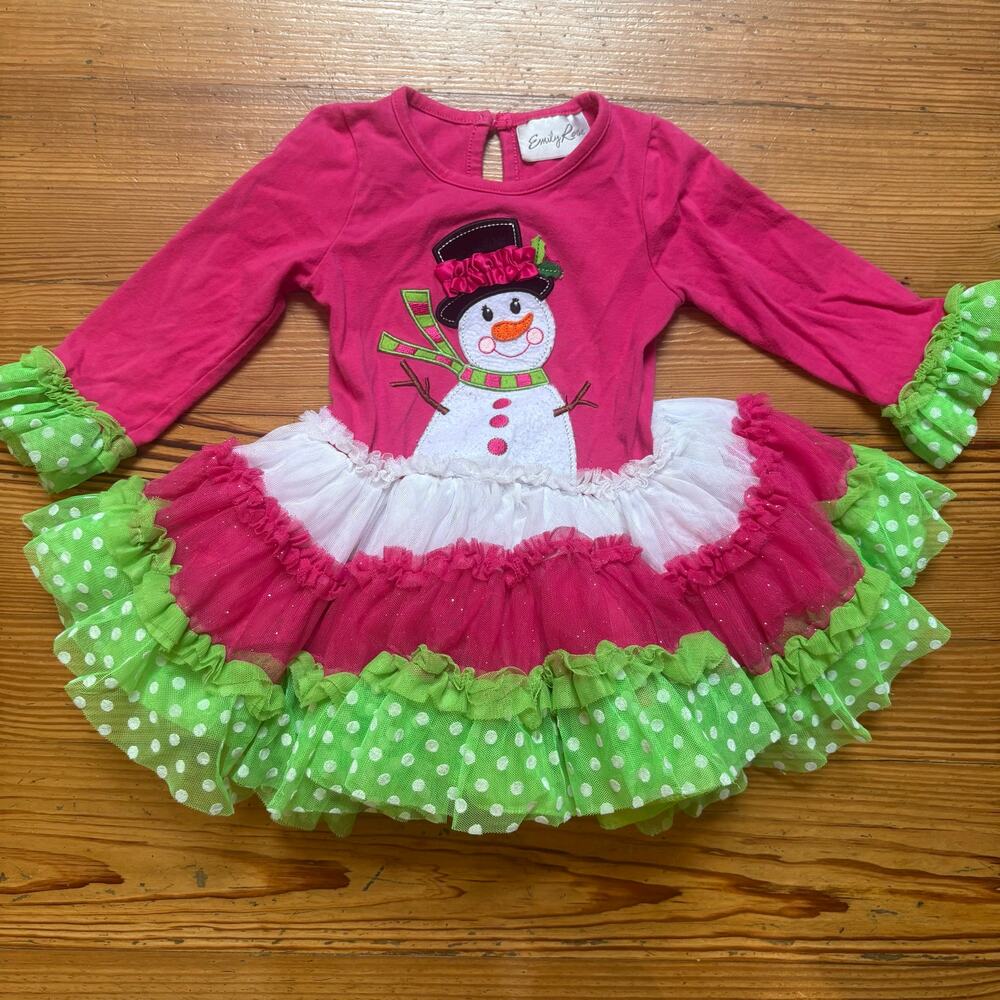 Emily‎ Rose pink snowman winter long sleeve tutu dress SIZE 2T